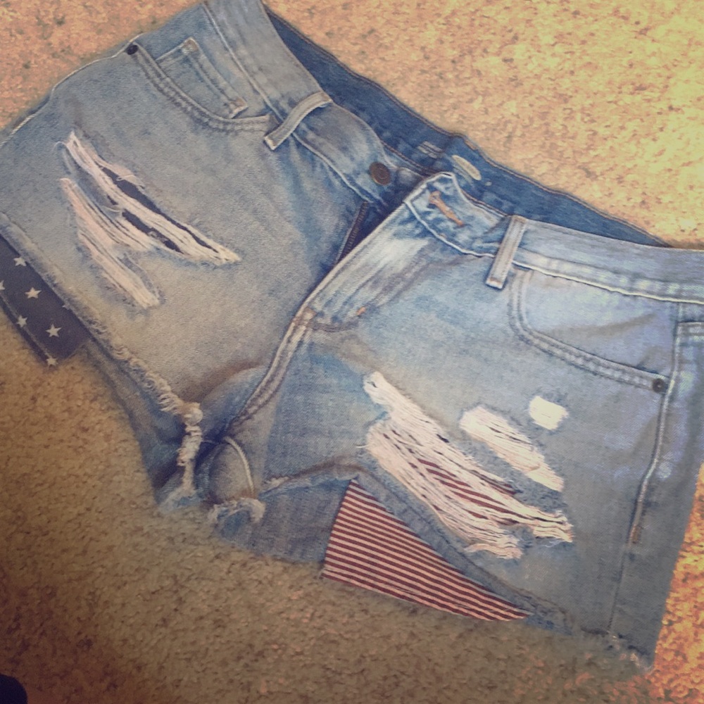 Denim American Flag Shorts